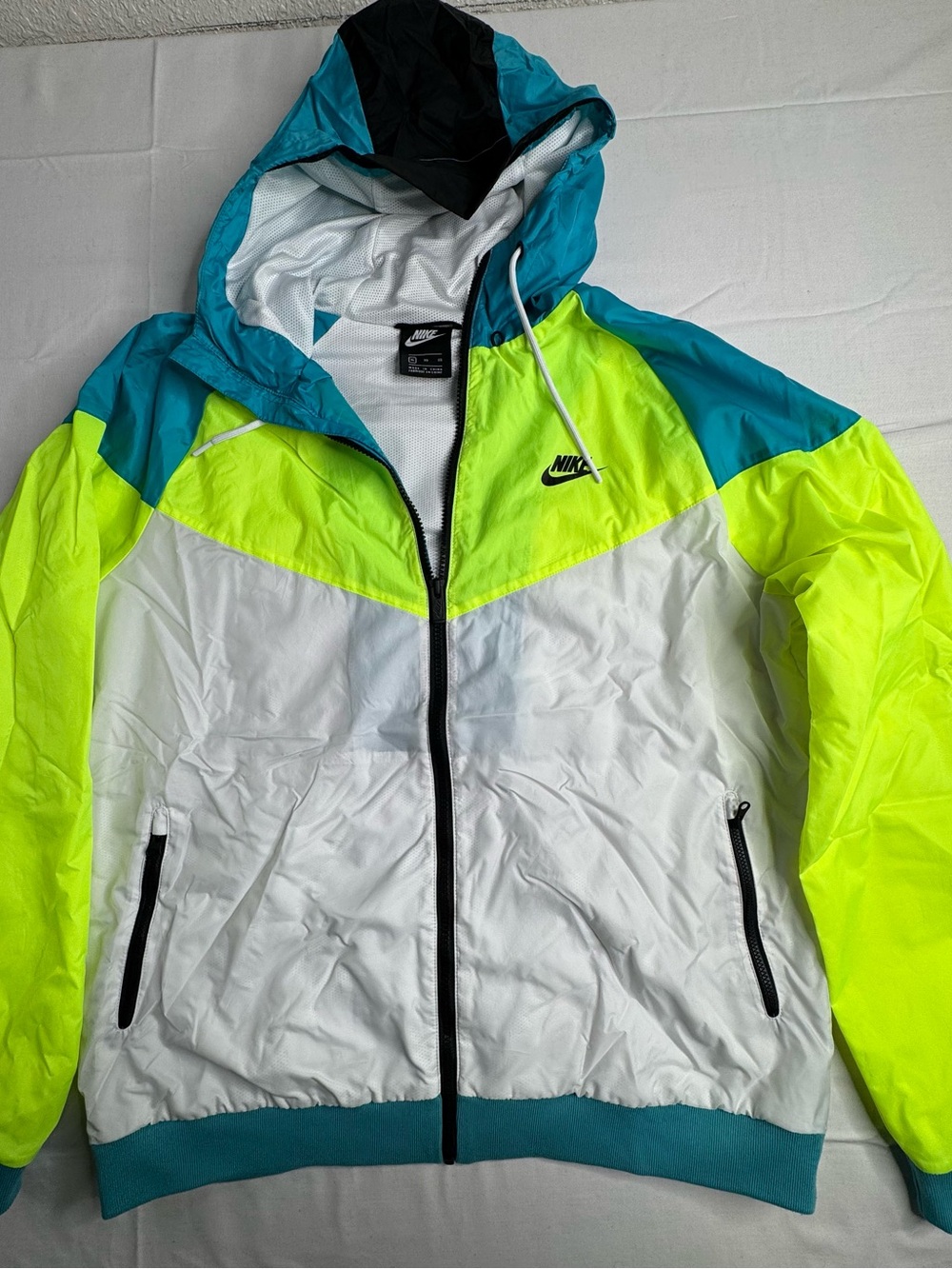 Nike Colorblock Windbreaker Jacket in White, Neon Yellow & Teal